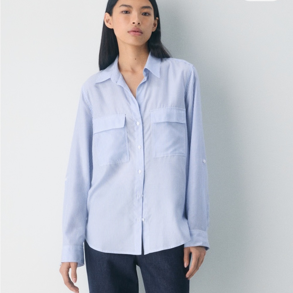 Aritzia Babaton Light Blue Striped Button-Up Utility Shirt